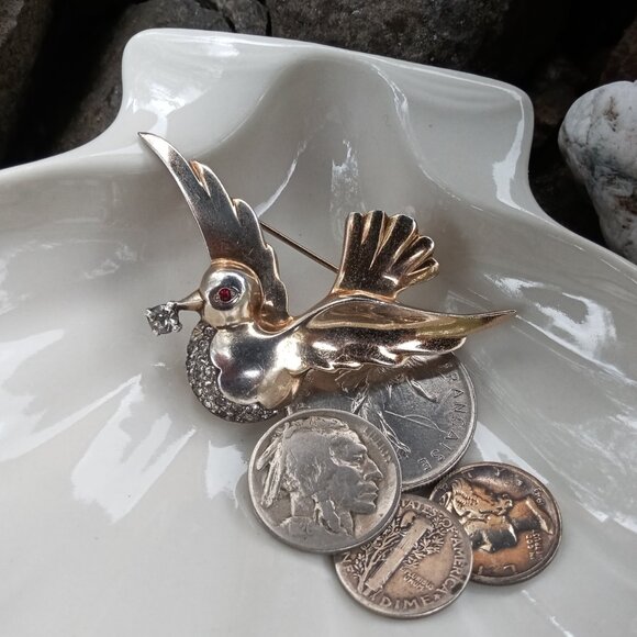 Signed Mazer 1940's Sterling & Rhinestone Brooch - Picture 4 of 12